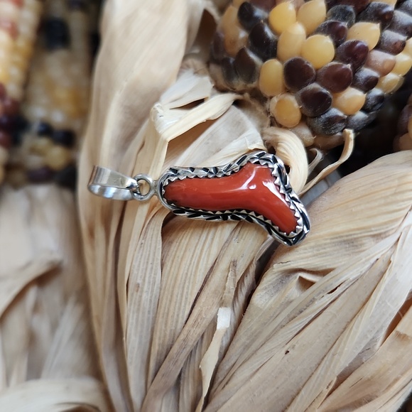 Beautiful NWOT Native American Navajo Natural Coral Pendant ❤️ - Picture 8 of 8
